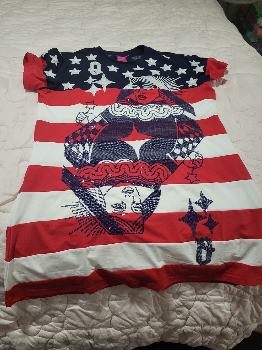 Queen Of Sparkles Red, White & Blue Stripe Graphic Dress